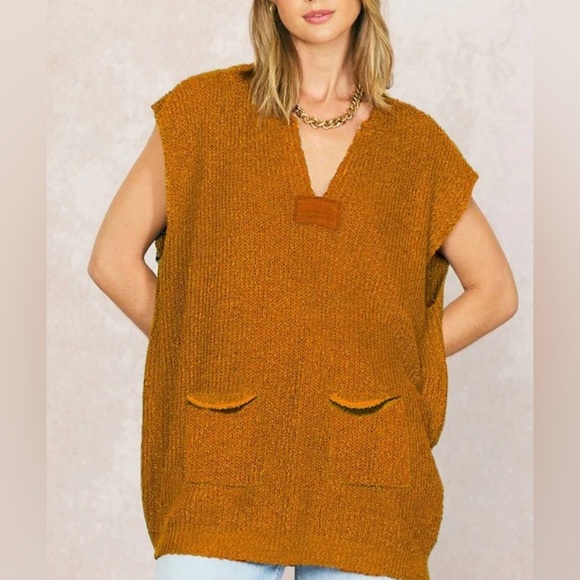 ILLA ILLA Tunic Patch Pocket Sweater Vest in Camel - Picture 1 of 7